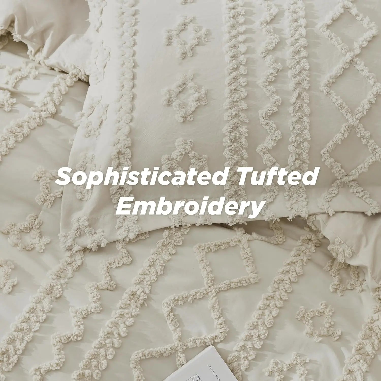Tufted Bohemian Bedding Set 3-Piece – Breathable Comforter with 2 Pillowcases