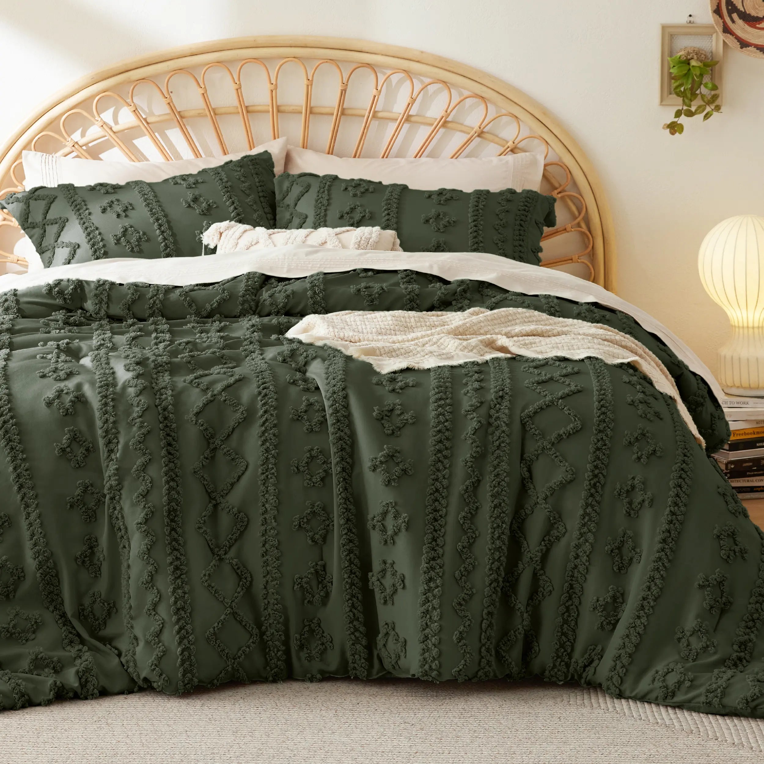 Tufted Bohemian Bedding Set 3-Piece – Breathable Comforter with 2 Pillowcases
