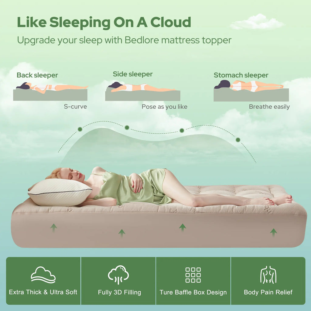 ☁️Cooling Mattress Topper for Back Pain - Extra Thick Fitted Sheet