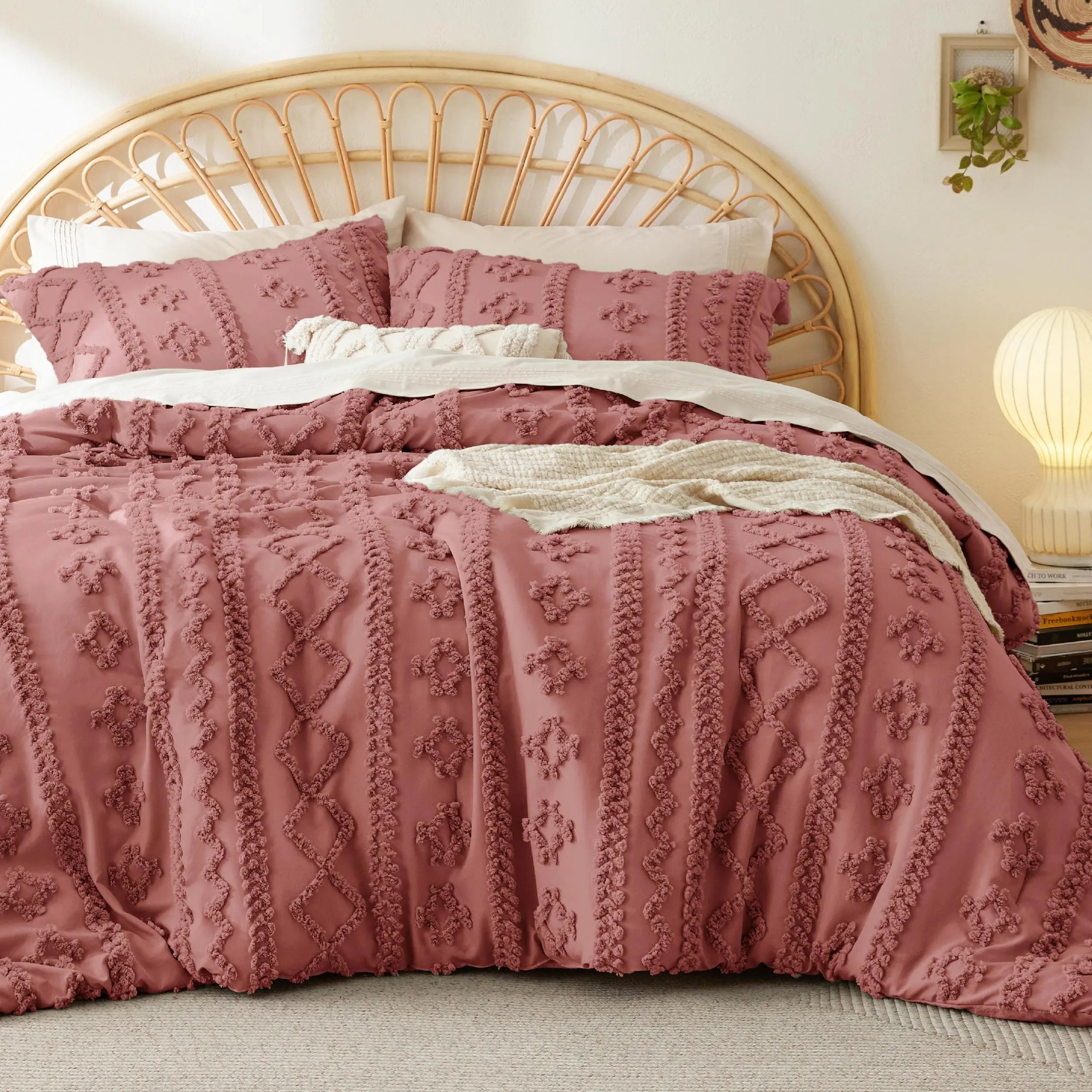Tufted Bohemian Bedding Set 3-Piece – Breathable Comforter with 2 Pillowcases